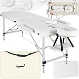 tectake Massageliege 2 Zonen, Massagetisch, Massageliege klappbar, höhenverstellbare Aluminium Massageliege, Portable Massagebank inkl. Zubehör, Alu-Kopfstütze, Armlehne und Tragetasche - weiß