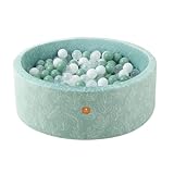 Dodozen Bällebad Bällepool Für Babys Kinder 90X30cm Rund,Superweicher Samt,Abnehmbar und waschbar,Salbei:Weiß/Transparent/Grün