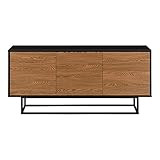 [en.casa] Sideboard Boxholm mit 3 Schranktüren 120x30x55cm Kommode Wandschrank Wohnzimmerschrank Metallgestell Schwarz/Dunkler Holzton