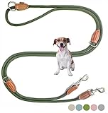 Leisegrün Hundeleine kleine Hunde leicht | Führleine 3m verstellbar mit 2 Karabiner | 3 Meter lang x 0,8 cm | Nur 200 g | Modell Devon | Olivgrün