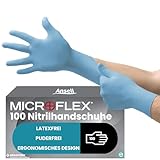 Ansell Microflex 92-134 Latexfreie Einweghandschuhe, Nitrilhandschuhe Puderfrei, Handschuhe Lebensmittelecht Blau, Untersuchungshandschuhe, Einmalhandschuhe M (100 Stück)