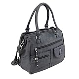 irisaa Handtasche Damen Umhängetasche Medium Schultertasche praktische Henkeltasche mit vielen Fächern Hobo Taschen Vintage Look mit Reißverschluss, Damen Tasche:Schwarz