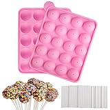 Velicber Cake Pop Form, Silikon Cake Pop Backform, 20 Runde Lollipop Silikon Form mit 100 Stück Lollipop Sticks, Cake Pop Silikonform, für Party Lollipop Cupcakes Süßigkeiten Gelee Schokolade, Rosa