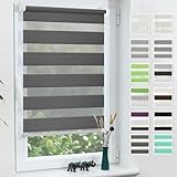 Grandekor Doppelrollo Klemmfix ohne Bohren Anthrazit 40x130cm(Stoffbreite 36cm) Fenster Rollos für innen Klemmrollos Duo Rollos für Fenster ohne Bohren mit Bohren Privatschutz UV-Schutz Zebrarollo