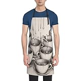 HVTTIOR Handgezeichnete Teekannen und Tassen, bedruckt, wasserdicht, 71,1 x 83,8 cm, für Erwachsene, Küchenschürze mit Taschen, verstellbarer Kittel zum Kochen