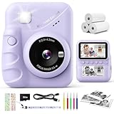 CalineGam Sofortbildkamera Kinder, 3,0 Zoll Bildschirm 48MP Kinderkamera Sofortbildkamera mit 32 GB-Karte, 1080P HD Kamera Kinder Sofortdruck, Geschenk für 3-12 Jungen und Mädchen (Lila)