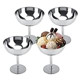 4 Stück Eisbecher Ø 10cm 200ml Edelstahl Dessertschale Cocktail Gläser Dessertschale mit Fuß, Ice Cream Sundae Dessertgläser für Obst Salat Joghurt und Fruchtpudding, für Hochzeiten, Partys(Tall)