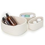 Cozary Aufbewahrungskorb Aus Baumwolle – Handgefertigter Badezimmer Organizer & Multifunktionskorb (2 Größen) – Aufbewahrungskorb Geflochten Für Bad, Küche, Kinderzimmer – 3 Stück
