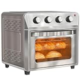 HOMCOM Mini Backofen mit Umluft 24 L 1600W 90-230℃ Heißluftofen mit 60 Min. Timer, Heißluftfritteuse inkl. Backblech Grillrost, Minibackofen mit Innenbeleuchtung, Silber