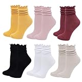 BABAHU Rüschensocken für Damen, lässige, niedliche Baumwollsocken, Rüschen, Stricksocken, 6 Paar, A01, 6 Stück, One size