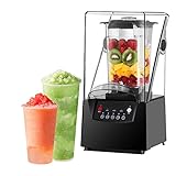 Tragbarer Mixer, 2 l, kommerzielle schalldichte Smoothie-Maschine mit 5 Voreinstellungen, 17000 U/min Eiszerkleinerer für Milchtee, Kaffee und Dessert, ideal für Freizeitgeschäfte