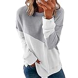 Gellmall Frauen Sweatshirt Loose Crewneck Pullover Langarm Tops Farbblock Rundhals Oberteil M