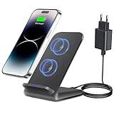 15W Wireless Charger Stand Qi Induktive Ladestation für Samsung Galaxy S25 Ultra S24 S23 FE S22 S21 S20, Kabelloses Handy Ladegerät für iPhone 16 15 14, Google Pixel 9 Pro 8 a 7 6 XL (Mit 18W Adapter)