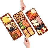 Serviertablett aus Akazienholz 3 Gitter, geteilter Holzteller für Desserts, Würstchen und Snacks, schöne und stabile Holzservierplatte, Servierteller rechteckig