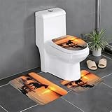 DWVTFSM Badteppich-Set, Motiv: Sonnenuntergänge, See, Pferde, 3-teilig, super saugfähig, rutschfest, U-förmig, Konturmatte, WC-Deckelbezug, weiche Mikrofaser, Badematte, Duschvorleger für Schlafzimmer