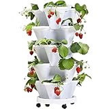 Stapelbarer vertikaler Garten-Pflanzgefäß, mehrschichtig, Erdbeer- und Kräuterturm, 4 Blütenblätter, Blumentopf mit Tablett, Kunststoff-Pflanzgefäß für Blumen und Kräuter, platzsparendes Design