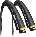 Fincci Rennrad Fahrradreifen 28 Zoll - Paar Faltreifen 700x25c mit 1 mm Pannenschutz - Slick Fahrradmantel Unplattbar mit 60 TPI 25-622 für Gravel Bike, E Bike, Tourenräder, Hybrid Fahrrad - 2er Pack