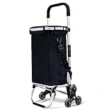 VOUNOT® Aluminium Einkaufstrolley Treppensteiger, Trolly Einkaufswagen Klappbar, Hackenporsche mit 6 Räder und Kühlfach, Wasserdicht, 58L, Schwarz