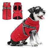 Woiil Hundemantel Hundejacke Wintermantel für Grosse Hunde, Hundemantel Winter mit Geschirr, Hunde Wintermantel Kostüm Ärmellose Baumwolle Gepolsterte Weste Wasserdicht Warme Reflektierend, Rot L