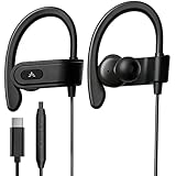 Avantree C171 - Kabel USB C In Ear Kopfhörer und Mikrofon für Sport und Joggen mit Over Ear Ohrhörern und Inline Lautstärkeregler, kompatibel mit Samsung Galaxy, Android und Anderen Typ C Smartphones