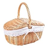 Vintage Picknickkorb Mit Griff - Leerer Handgeflochtener Erntekorb - Aufbewahrungshamper Für Gartenfest Camping Strandpause Outdoorveranstaltung
