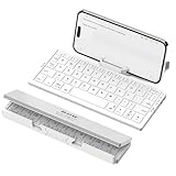 BRIMFORD Leise Tastatur Faltbare QWERTY BT mit Magnetischem Ständer, Aluminium Mini Tragbare Kabellose Tastatur Wiederaufladbar für Tablet, iPad, Smartphones (Weiß)