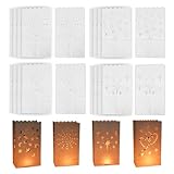 BigKego 20 Stück Papier Lichttüten Kerzentüten Candle Bags Teelicht Lichtertüten Weiß Kerzenhalter Deko Kerzen Laternen für Hochzeiten Geburtstage Weihnachten Dekorationen 4 Muster