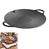 Feuerplatte aus Gusseisen,Ø36cm,Grillplatte ideal für den Grill und Backofen,Outdoor BBQ Platte mit Tragegriff, Gusseisenpfanne, Grillmatte für Gasgrill & Holzkohlegrills, Grillschale, Barbecue Schale