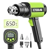 ETOOLAB 2000W Heißluftfön 50-650℃ Temperatur, Heißluftpistole mit LCD-Digitalanzeige, 132 Schrumpfschlauch, 280-600l/min Luftstrom, 3 Düsen und 1 Schaber, Ideal für DIY、Schrumpfen, Entlacken