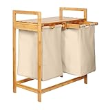 Lumaland Wäschekorb Bambus mit 2 ausziehbaren Wäschesäcken | Pflegeleichtes Material, unempfindlich gegen Nässe und leicht abwischbar | Höhe ca. 73cm x 64cm Breite x 33cm Tiefe [Beige]