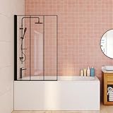 IDMarket - Badewannenabtrennung, Duschkabine, 1 Klappe, 70 x 120 cm, Siebdruck, Glasoptik, mit Aluminiumprofile, Schwarz