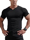 Herren Mesh Athletic T-Shirts mit geteiltem V-Ausschnitt für Fitnesstraining Bodybuilding Color Schwarz Size M