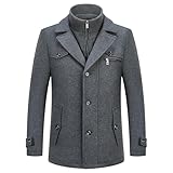 KUDORO Herren Wintermantel Wolle Kurzmantel Herren Wollmantel Mittellang Peacoat Herren Casual Slim Fit für Business Freizeit(Grau2,L)