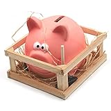 Keramik Spardose im Schweinchen Design ca. 13 cm Sparschwein mit Hammer & Stall