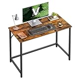 VASAGLE Schreibtisch, Kleiner Computertisch, Bürotisch, für Arbeitszimmer, Schlafzimmer, 50 x 100 x 76 cm, Industrie-Design, Metallgestell, vintagebraun-tintenschwarz LWD41X