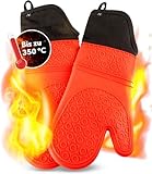 AVANA Silikon Ofenhandschuhe Hitzebeständige Anti-Rutsch Kochhandschuh mit weichem Baumwoll-Innenfutter bis zu 350°C Handschuhe für Kochen und Backen - Rot