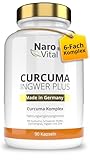 Kurkuma Ingwer Kapseln hochdosiert - Mit Curcuma Extrakt, Gerstengras, Kurkuma Pulver, Ingwer, Piperin, Curcumin - 90 vegane Kapseln - Alternative zu Tabletten
