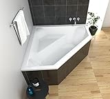 ECOLAM Badewanne IRMA 140 x 140 cm | Eckwanne Eckbadewanne Fünfeckform symmetrisch | Wanne mit Sitz | Acryl weiß Ablaufgarnitur Ab- und Überlauf Automatik Füße Silikon