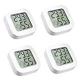 Digital Thermometer Hygrometer innen 4 Stück, raumthermometer mini zimmerthermometer temperatur und luftfeuchtigkeitsmesser mit Schalter für Babyzimmer Wohnzimmer Büro Gewächshaus Messinstrumente