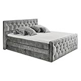 CASHFIELD 8 Boxspringbett mit Bettkasten 180x200, Grau - Bequemes Doppelbett mit 7-Zonen-Federkern Matratze & Kaltschaum Topper mit Klimaband - 200 x 113 x 225 cm (B/H/T)