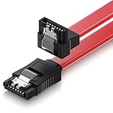 deleyCON 50cm SATA III Kabel S-ATA 3 Datenkabel Verbindungskabel Anschlusskabel für HDD SSD mit Metall-Clip - 6 GBit/s - 1x Gerade 1x 90° L-Type Stecker - Rot