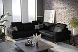 Friderik Ecksofa Malibu Max 250x250 cm mit Schlaffunktion, Kunstleder Madryt - Verstellbare Kopfstützen & Armlehne (Schwarz, Rechts)