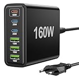 FNITAER 160W USB ladegerät mehrfach, 6 Ports netzteil C, USB C ladegerät, Schnellladegerät 65W, Mehrfachsteckdose mit -C und -A, Adapter für Laptop, Smartphones, ipad und Kopfhörer,Schwarz