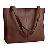 befen Echtleder Handtasche Damen Groß Shopper Tasche mit 14 Zoll Laptopfach, Mode Leder Tote Bag Schule Arbeit Freizeit Henkeltasche mit Reißverschluss, Kaffee