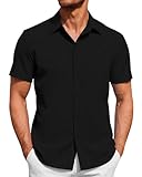 J.VER Hemd Herren Kurzarm Kurzarmhemd Business Casual Herrenhemden Regular Fit Bügelfrei Hemd Knitterfrei Sommer Strand Button Down Shirt Alle Schwarz XL