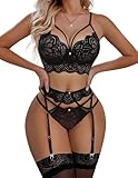 Lucyme Reizwäsche Outfit Desusse Für Frauen Spitze Bodysuit Women Unterwäsche Set Sexy Baby Dolls & Negligees Für Damen Strapsen Dessous Set Schwarz L
