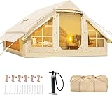 Meulbaty 300x210x195cm Camping Aufblasbares Zelt für 2-4 Personen mit 6 Großen Fenstern, PU3000mm Wasserdicht und UPF50+ Schutz Glamping Familienzelt Luftzelt mit Kaminöffnung für Herd