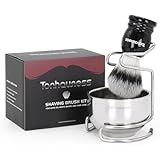 Rasierpinsel-Set für Männer, 3-in-1-Rasierpinsel-Set mit Nylonborsten, Rasierpinsel, 3 Schichten Edelstahl-Rasierschale und integriertem Form-Rasierständer für Herren, Geschenk für Herren, Schwarz