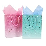 2 Stück Geschenktüten 23× 18× 10cm Geschenktasche Papiertüten mit Henkel, Geschenktüten Geburtstag für Geburtstag Hochzeit Feier Party Weihnachten(Blau, Rosa)