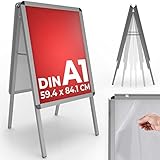 Jago® Kundenstopper - DIN A1, Doppelseitig, Klappbar, Outdoor/Indoor, mit Klicksystem, 2 Schutzfolien, 64 x 122, aus Aluminium, Silber - Gehwegaufsteller, Plakatständer, Werbetafel, Werbeaufsteller